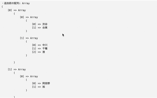 array_push()で3次元配列に値を要素として追加した結果