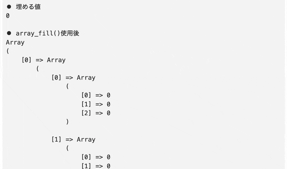 array_fill()で3次元配列を指定した値で埋めた結果