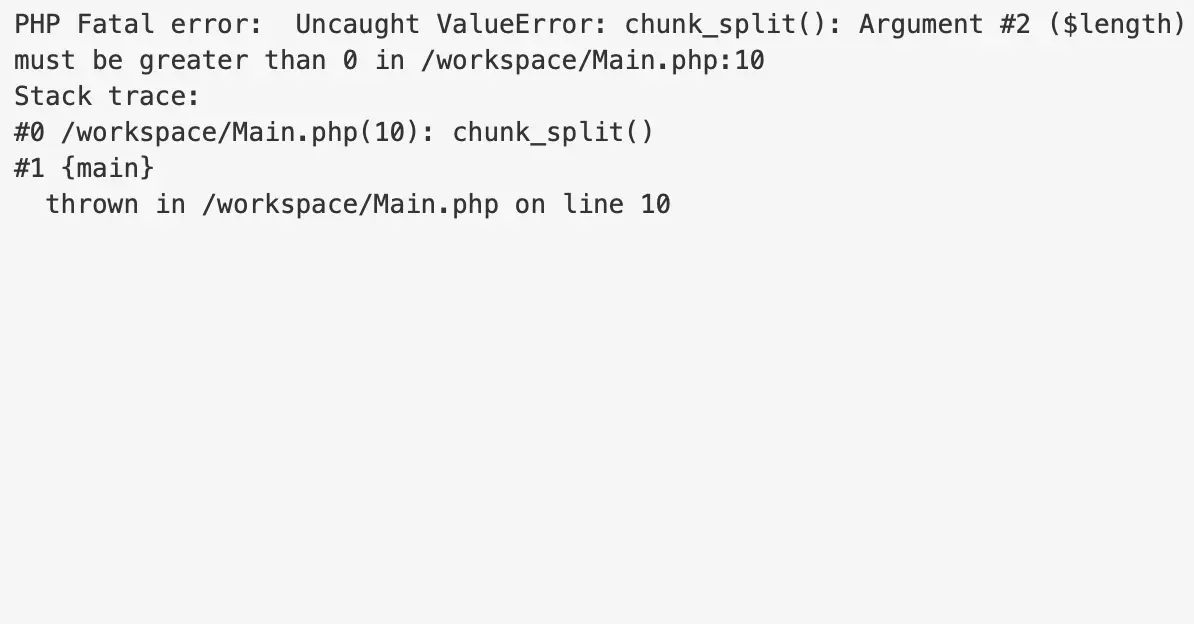 分割する長さに負の整数を指定する場合にchunk_split()を使用した結果