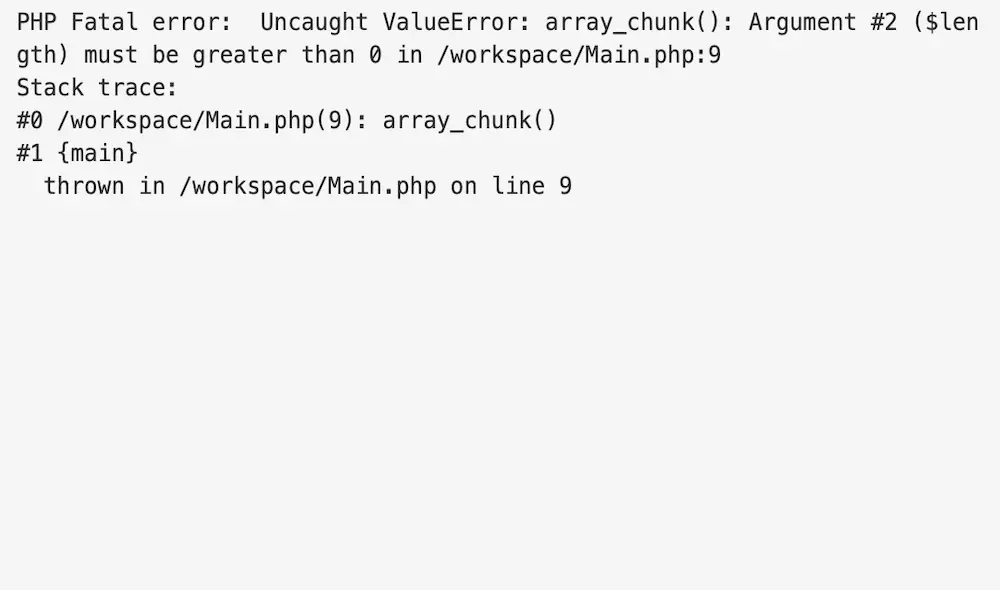 分割する配列の大きさに負の整数を指定してarray_chunk()を使用した結果