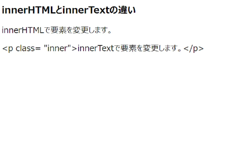 innerHTMLとinnerTextで要素を内容を書き換えた結果