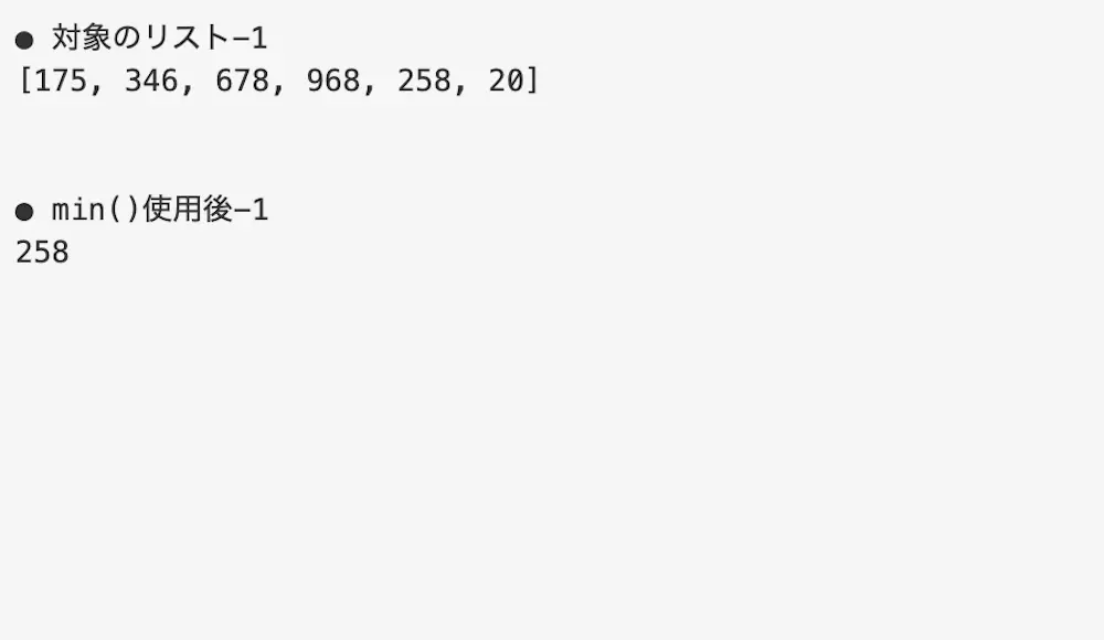 min()の最小の基準を2進数に設定してList(リスト)の最小値を取得した結果