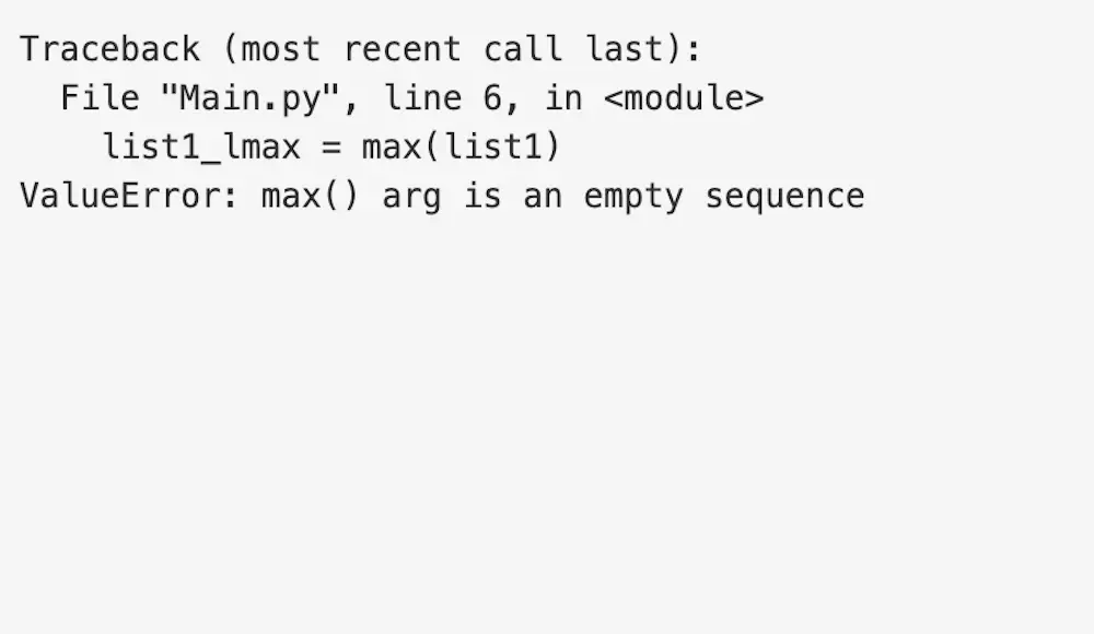 List(リスト)に要素が存在しない場合にmax()でList(リスト)から最大値の要素を取得した結果