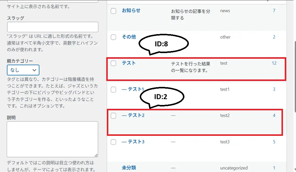 WordPressのカテゴリー一覧画面