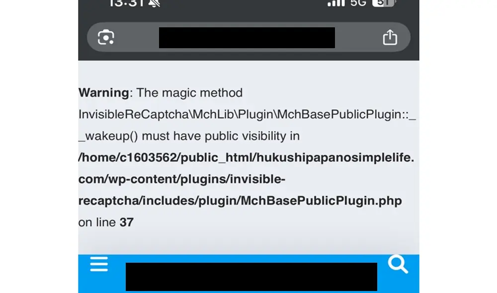 WordPressで発生したinvisible-recaptchaのWarningエラー_修正前